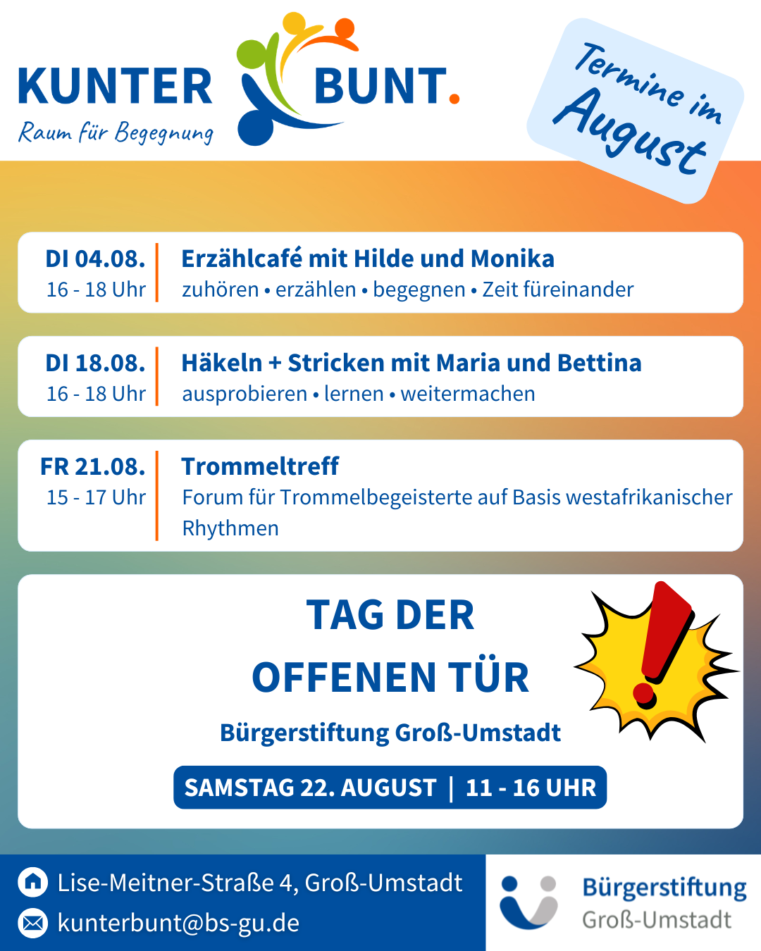 Kunterbunt, Termine August 2026