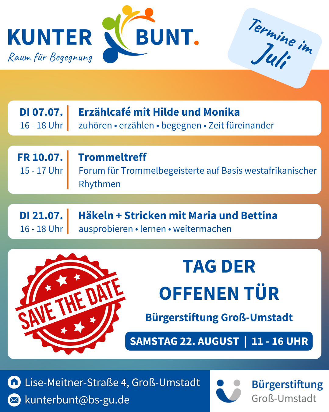 Kunterbunt, Termine Juli 2026