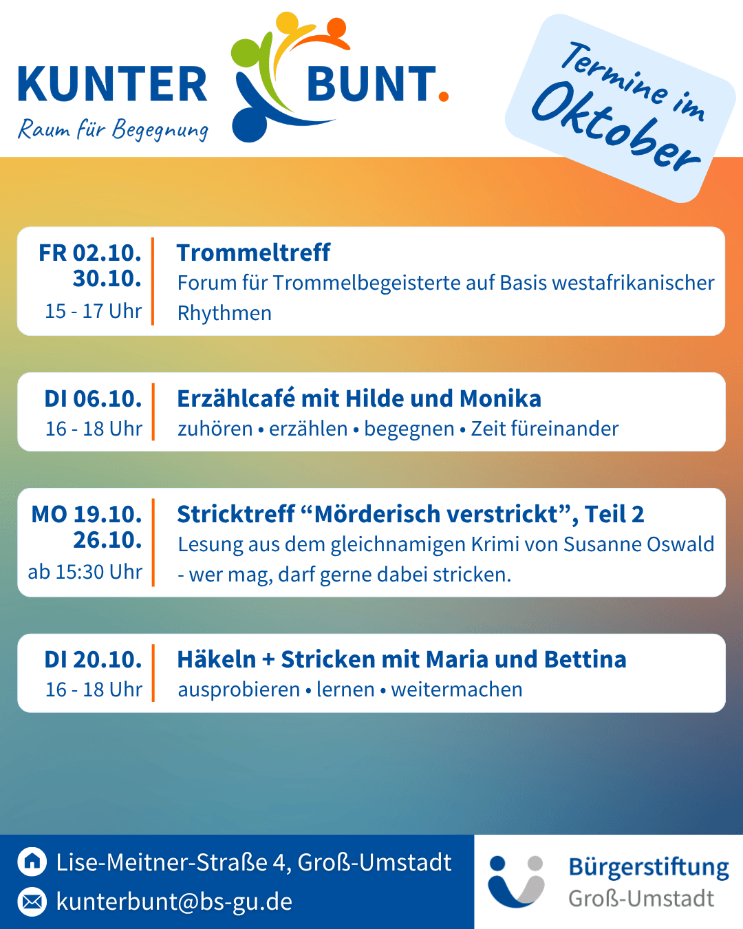 Kunterbunt, Termine Oktober 2026