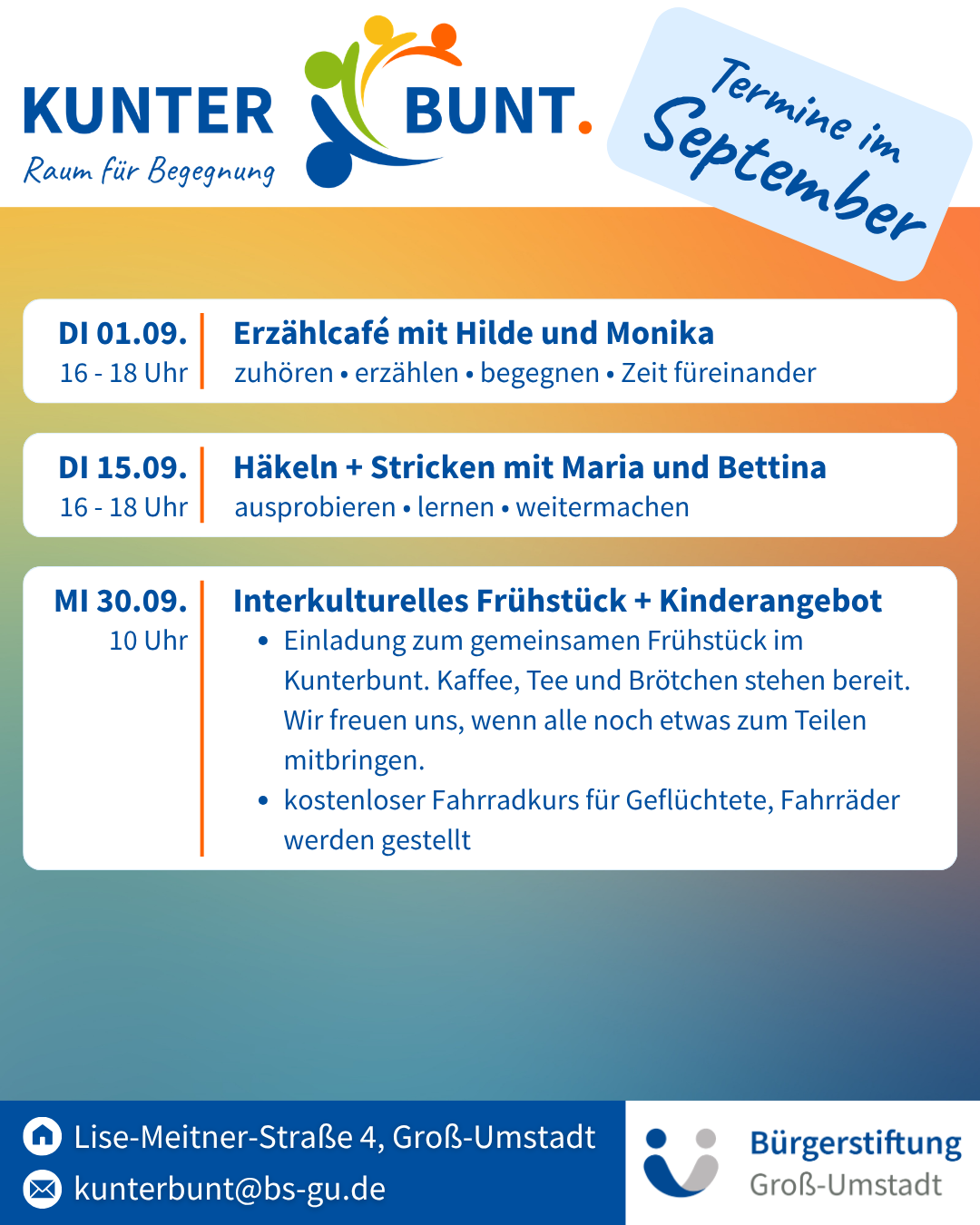 Kunterbunt, Termine September 2026