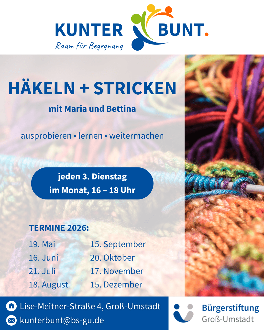 Kunterbunt, Termine Häkeln und Stricken 2026