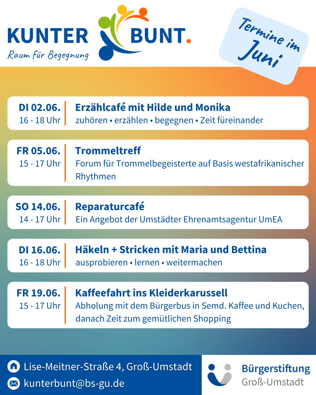Kunterbunt, Termine Juni 2026