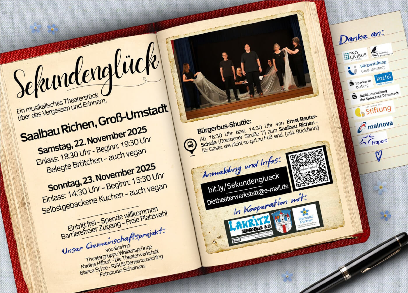 Sekundenglück Plakat - Ein musikalisches Theaterstück über das Vergessen und Erinnern.